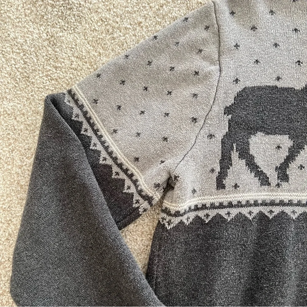 Vintage Weatherproof 100% Cotton Two-Tone Gray Moose Pattern Sweater - Picture 5 of 9